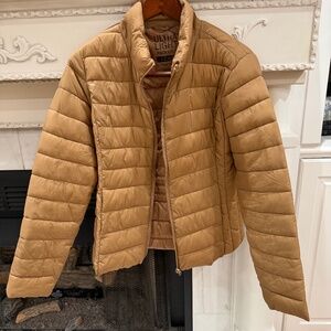 Love Tree Puffer Jacket Womens Large Brown Packable Ultra Light Full Zip Cozy